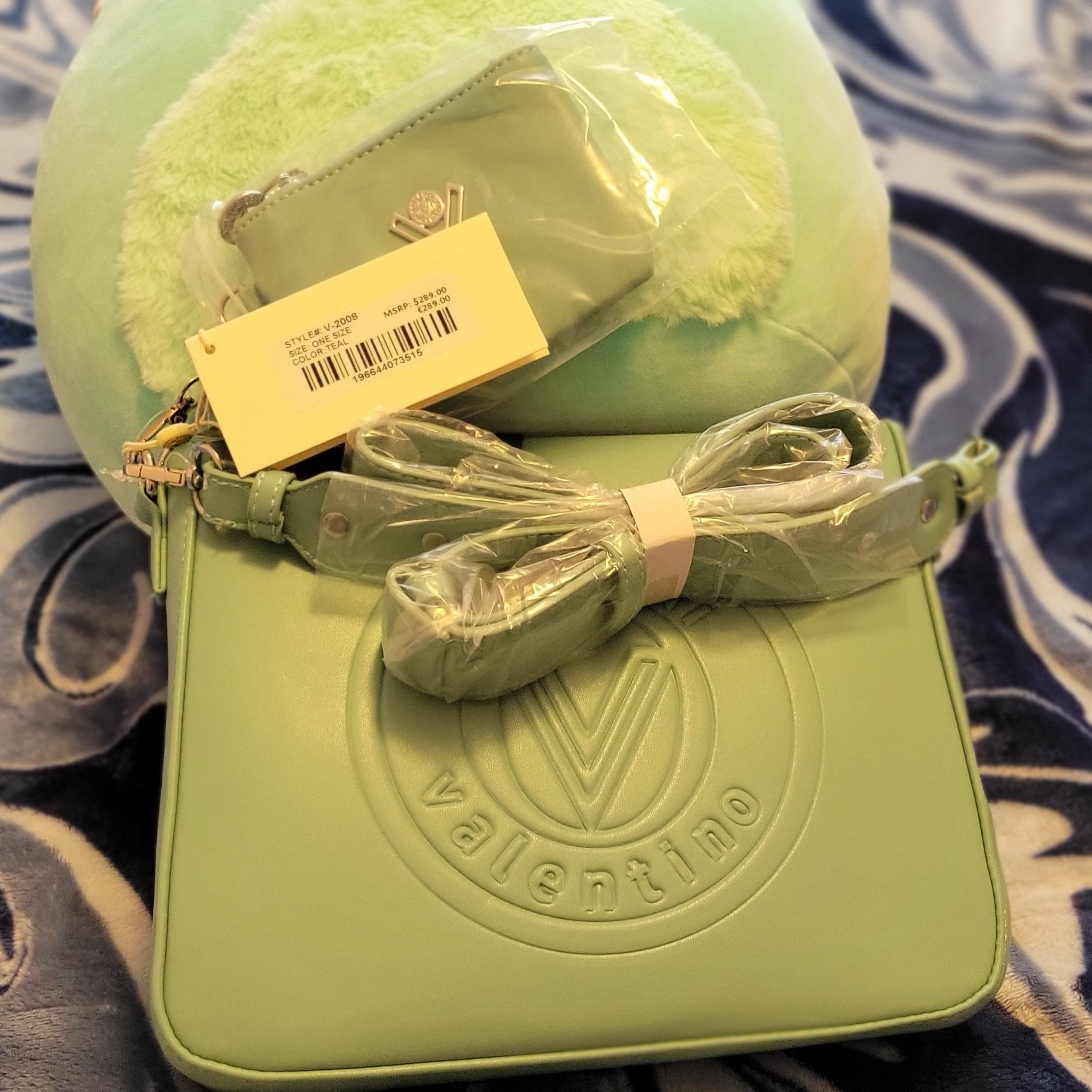 Valentino Teal Crossbody Bag With Embossed Logo